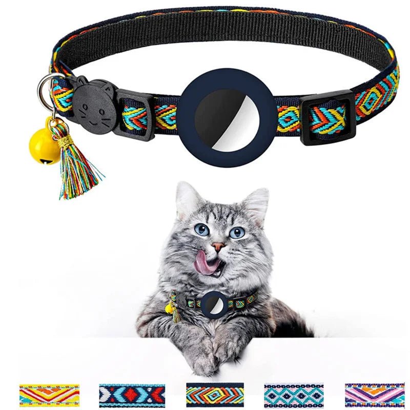 Reflecterende Kattenhalsband met AirTag Houder - Verstelbaar van 22 tot 35 cm, Nylon, Meerdere Kleuren - Hebbr