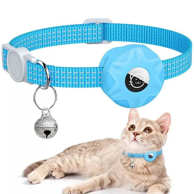 Reflecterende Kattenhalsband met AirTag Houder - Zacht Nylon, Verstelbaar 20 - 33 cm, Veilig met Bel - Hebbr