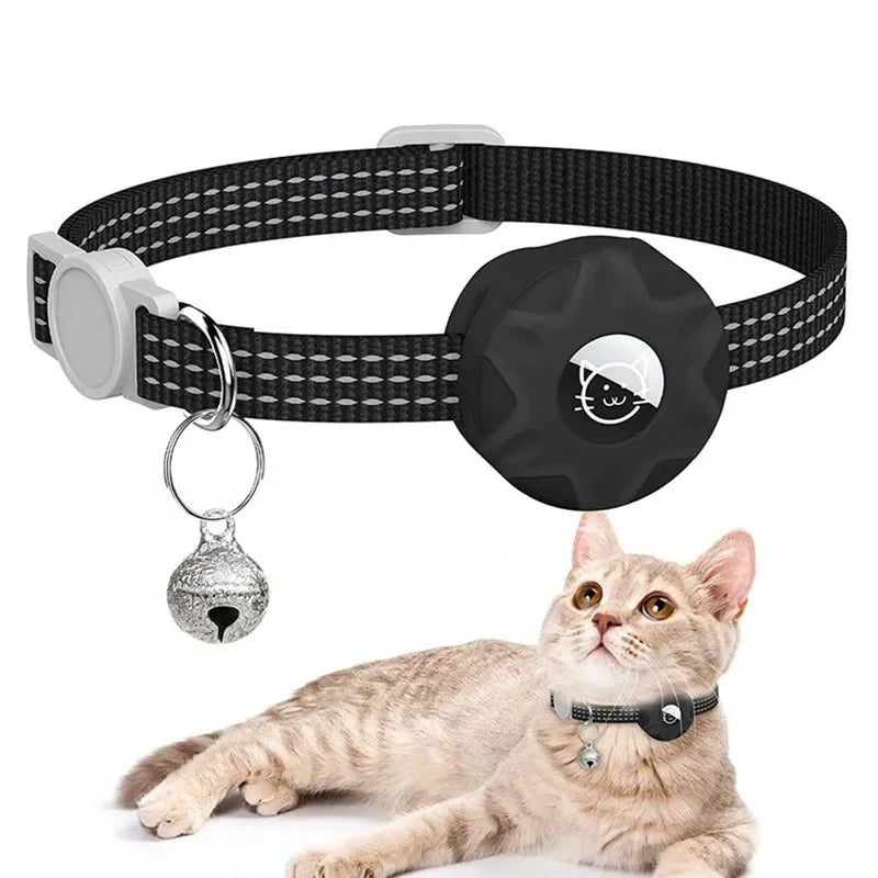 Reflecterende Kattenhalsband met AirTag Houder - Zacht Nylon, Verstelbaar 20 - 33 cm, Veilig met Bel - Hebbr