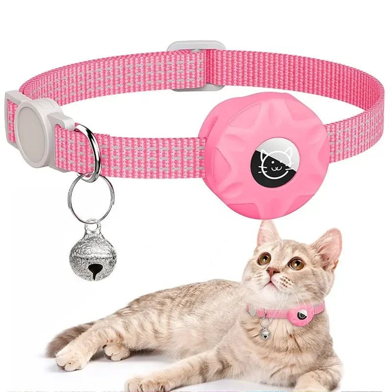 Reflecterende Kattenhalsband met AirTag Houder - Zacht Nylon, Verstelbaar 20 - 33 cm, Veilig met Bel - Hebbr