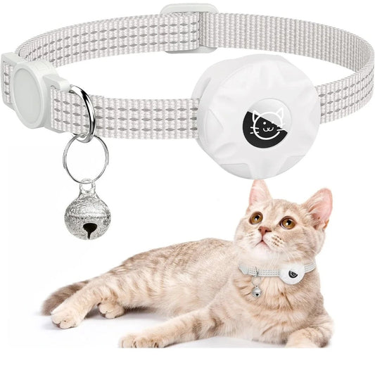 Reflecterende Kattenhalsband met AirTag Houder - Zacht Nylon, Verstelbaar 20 - 33 cm, Veilig met Bel - Hebbr