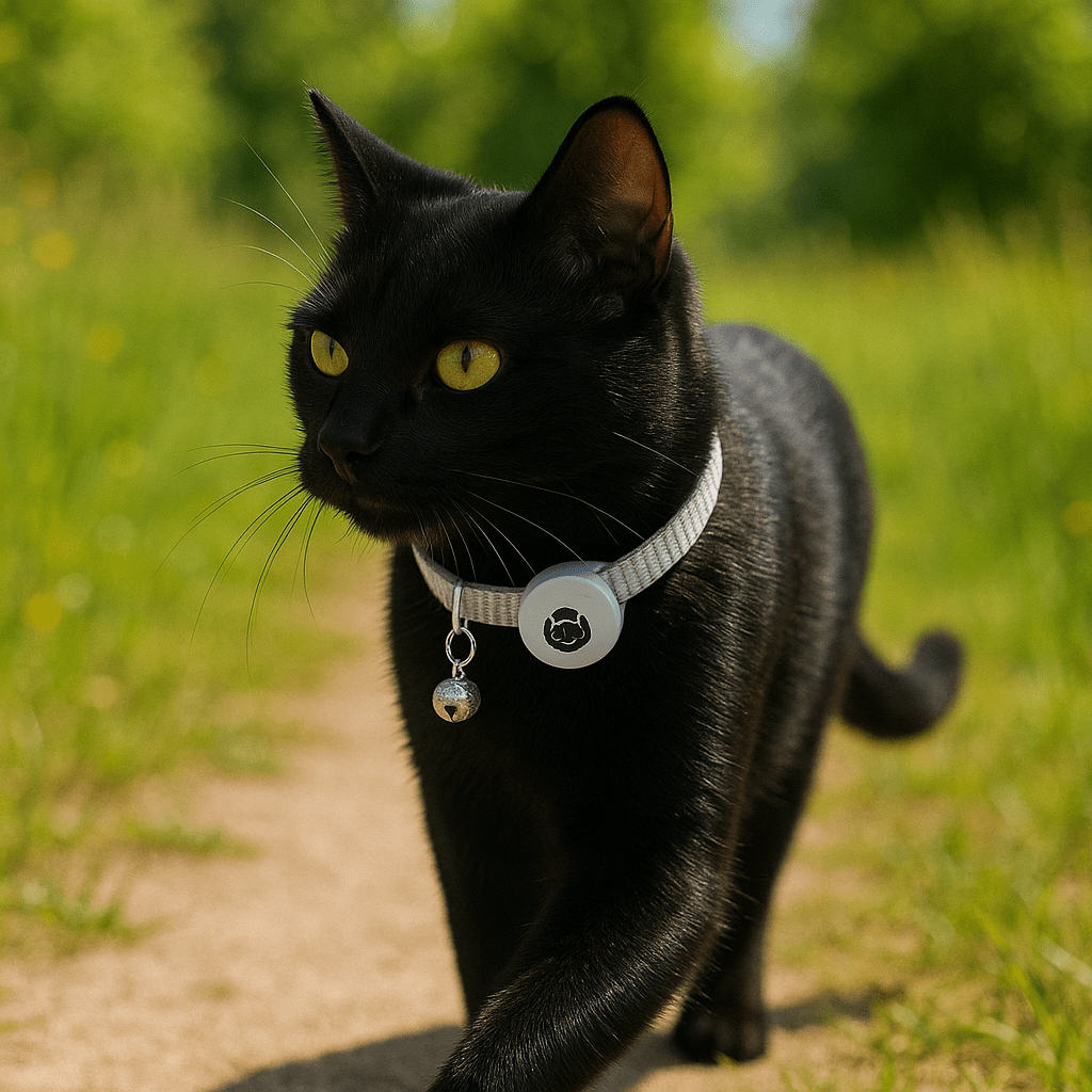 Reflecterende Kattenhalsband met AirTag Houder - Zacht Nylon, Verstelbaar 20 - 33 cm, Veilig met Bel - Hebbr