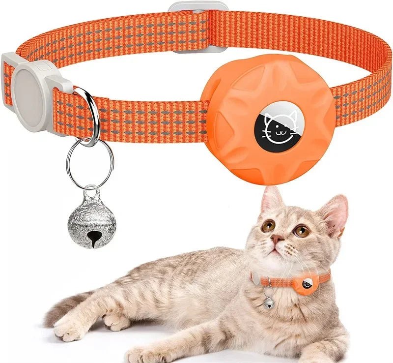 Reflecterende Kattenhalsband met AirTag Houder - Zacht Nylon, Verstelbaar 20 - 33 cm, Veilig met Bel - Hebbr