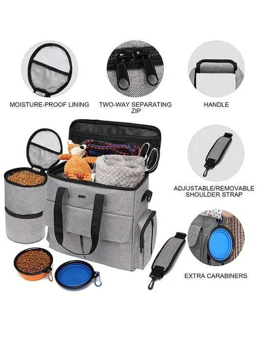 Reisbag voor Honden – Grote 6 - delige Set, Waterafstotend & Multifunctionele Vakken - Hebbr