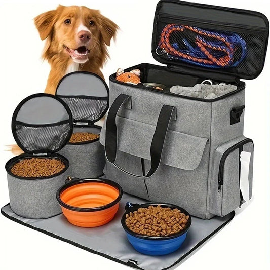 Reisbag voor Honden – Grote 6 - delige Set, Waterafstotend & Multifunctionele Vakken - Hebbr
