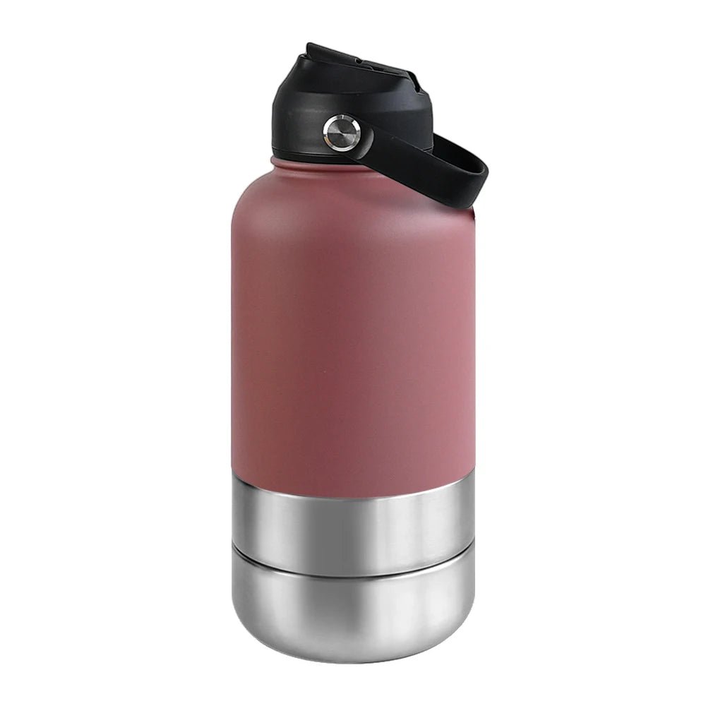 RVS Hondenwaterfles 1000ml met Afneembare Voer - en Waterkom - Dubbelwandig en BPA - vrij - Hebbr