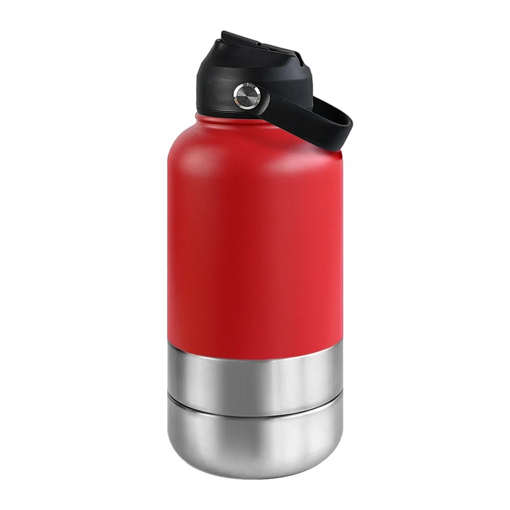 RVS Hondenwaterfles 1000ml met Afneembare Voer - en Waterkom - Dubbelwandig en BPA - vrij - Hebbr
