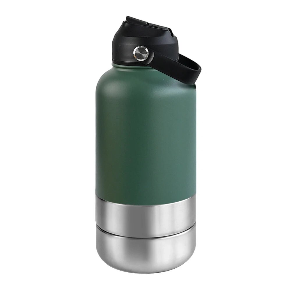 RVS Hondenwaterfles 1000ml met Afneembare Voer - en Waterkom - Dubbelwandig en BPA - vrij - Hebbr