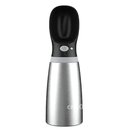 RVS Hondenwaterfles Met Geïntegreerde Kom - Geïsoleerde Reiswaterdispenser, 500 ml, Zilver - Hebbr