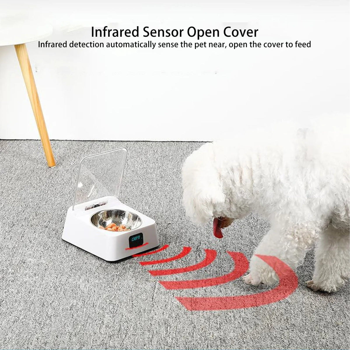 Slimme Voerautomaat voor Honden en Katten met Inductiedeksel - Oplaadbare 350ml Bak - Hebbr