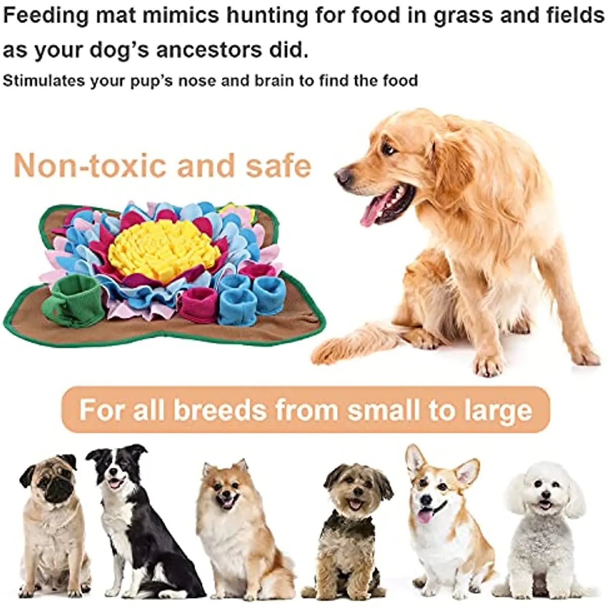 Snuffelmat Hond - Antiklapmat voor Training en Langzame Voeding - 48 x 48 cm, Veilig Pluche - Hebbr