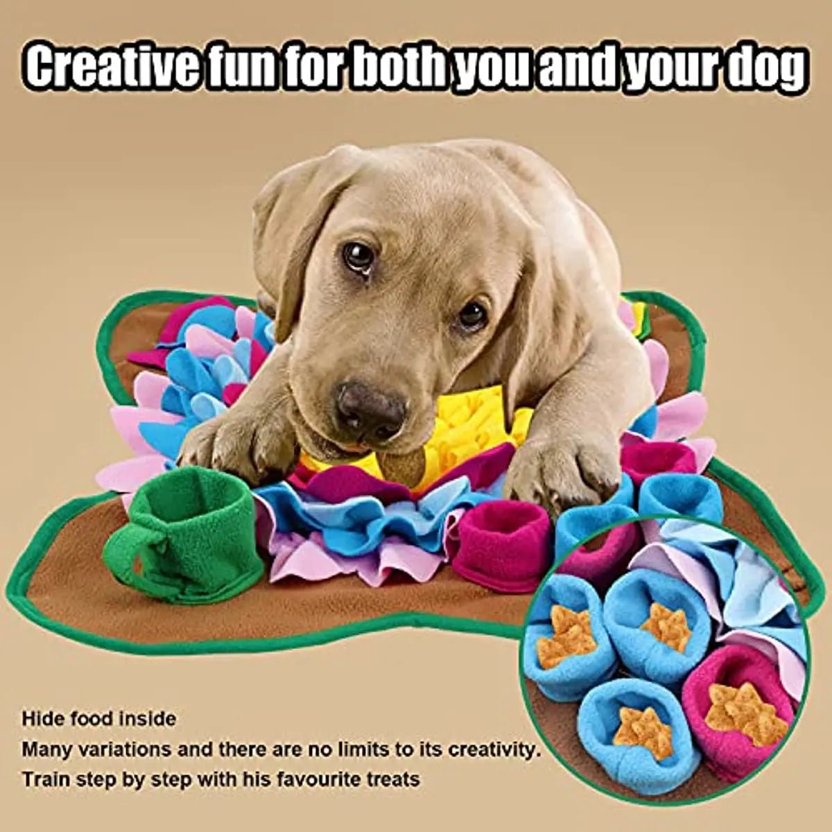 Snuffelmat Hond - Antiklapmat voor Training en Langzame Voeding - 48 x 48 cm, Veilig Pluche - Hebbr