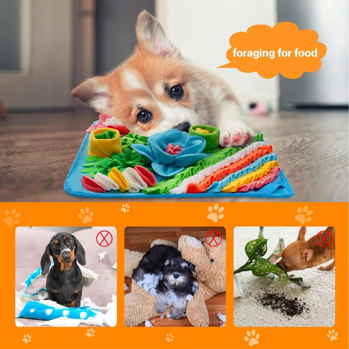 Snuffelmat Hond - Antiknelling Mat van Zachte Fleece, Educatief Speelgoed voor Stressvermindering, 39x39 cm - Hebbr