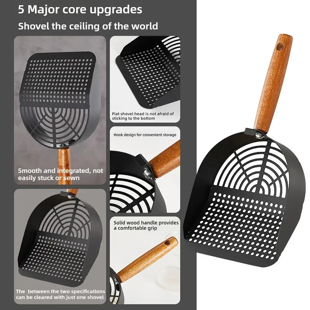 Stalen kattenbak schep met lange handgreep - Efficiënt schoonmaakgereedschap voor kattenbakken - Hebbr