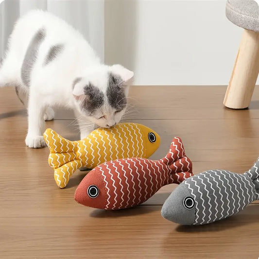 Visvormig kattenspeelgoed met kattenkruid - Zacht rustkussen en actief speelgoed voor katten - Hebbr