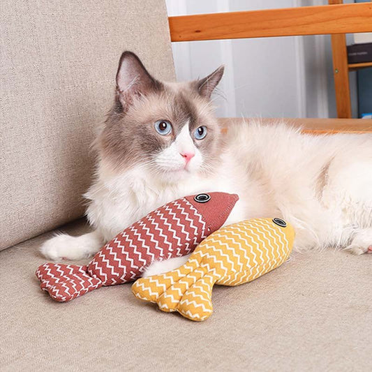 Visvormig kattenspeelgoed met kattenkruid - Zacht rustkussen en actief speelgoed voor katten - Hebbr