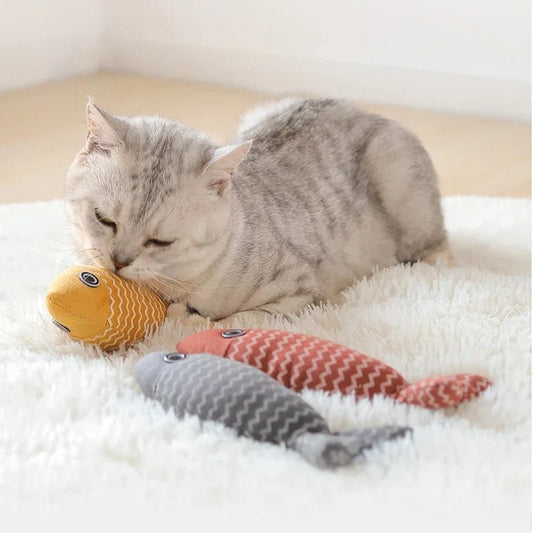 Visvormig kattenspeelgoed met kattenkruid - Zacht rustkussen en actief speelgoed voor katten - Hebbr