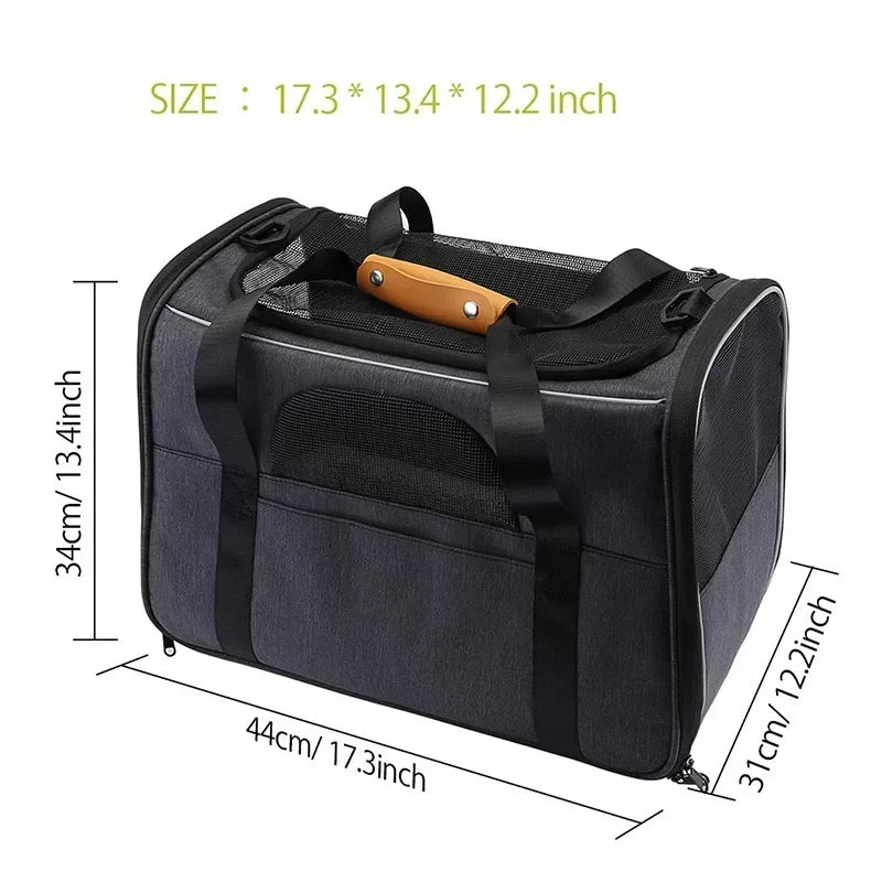 Vouwbare Draagtas voor Huisdieren - Ademend Nylon Oxford, Zwart en Paars, Geschikt voor Katten en Kleine Honden - Hebbr