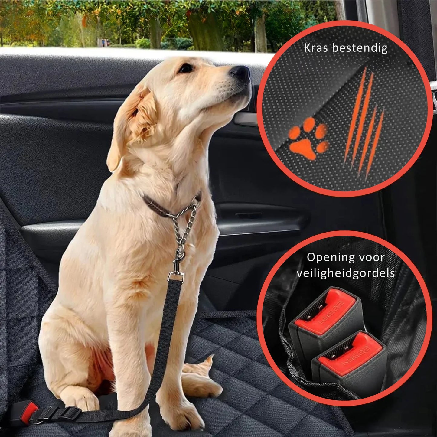 Waterdichte Beschermhoes voor Achterbank – Geschikt voor Grote en Middelgrote Honden, Duurzaam Polyester - Hebbr