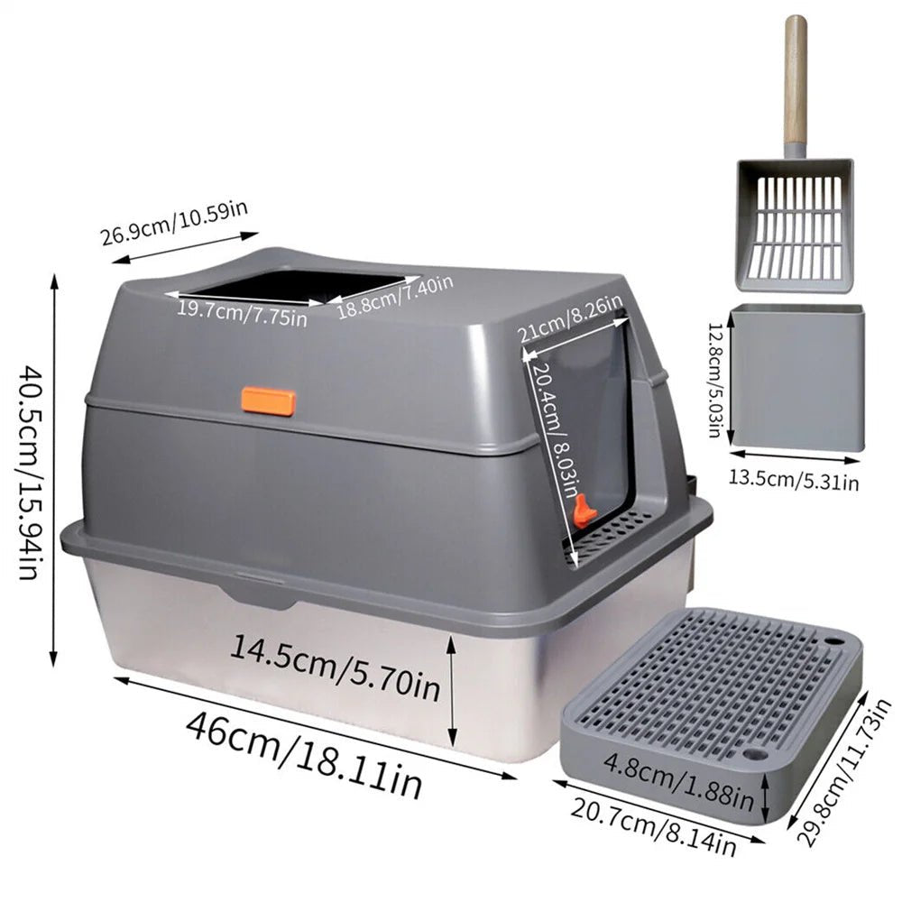 XXL RVS Kattenbak met Deksel - Grote Afsluitbare Litter Tray voor Katten tot 10 kg - Hebbr