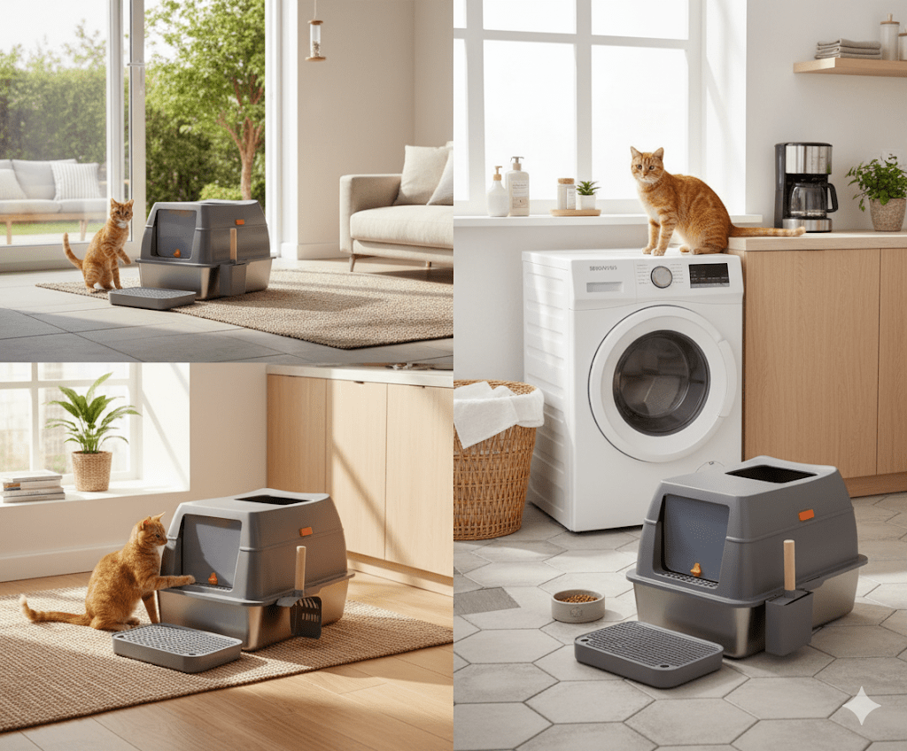 XXL RVS Kattenbak met Deksel - Grote Afsluitbare Litter Tray voor Katten tot 10 kg - Hebbr