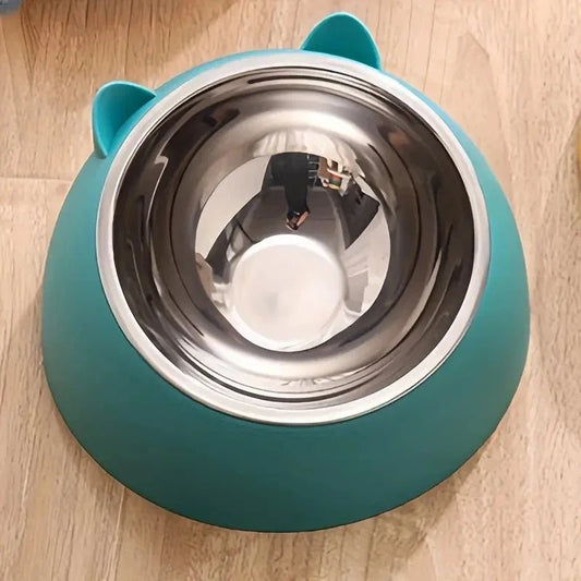 2 - in - 1 RVS Voerbak Hond en Kat met Afneembare Kattenoorvorm - Duurzaam en Gemakkelijk Schoon te Maken - Hebbr