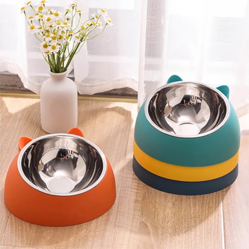 2 - in - 1 RVS Voerbak Hond en Kat met Afneembare Kattenoorvorm - Duurzaam en Gemakkelijk Schoon te Maken - Hebbr