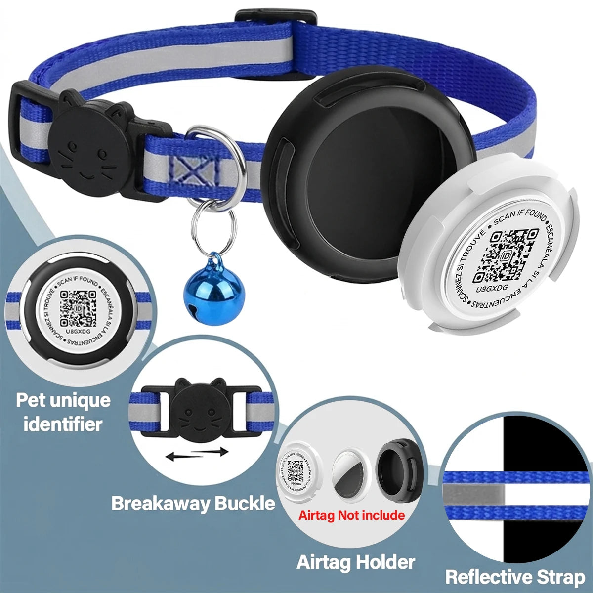 Aero Kattenhalsband | Reflecterend met AirTag Houder en QR-code Veiligheid