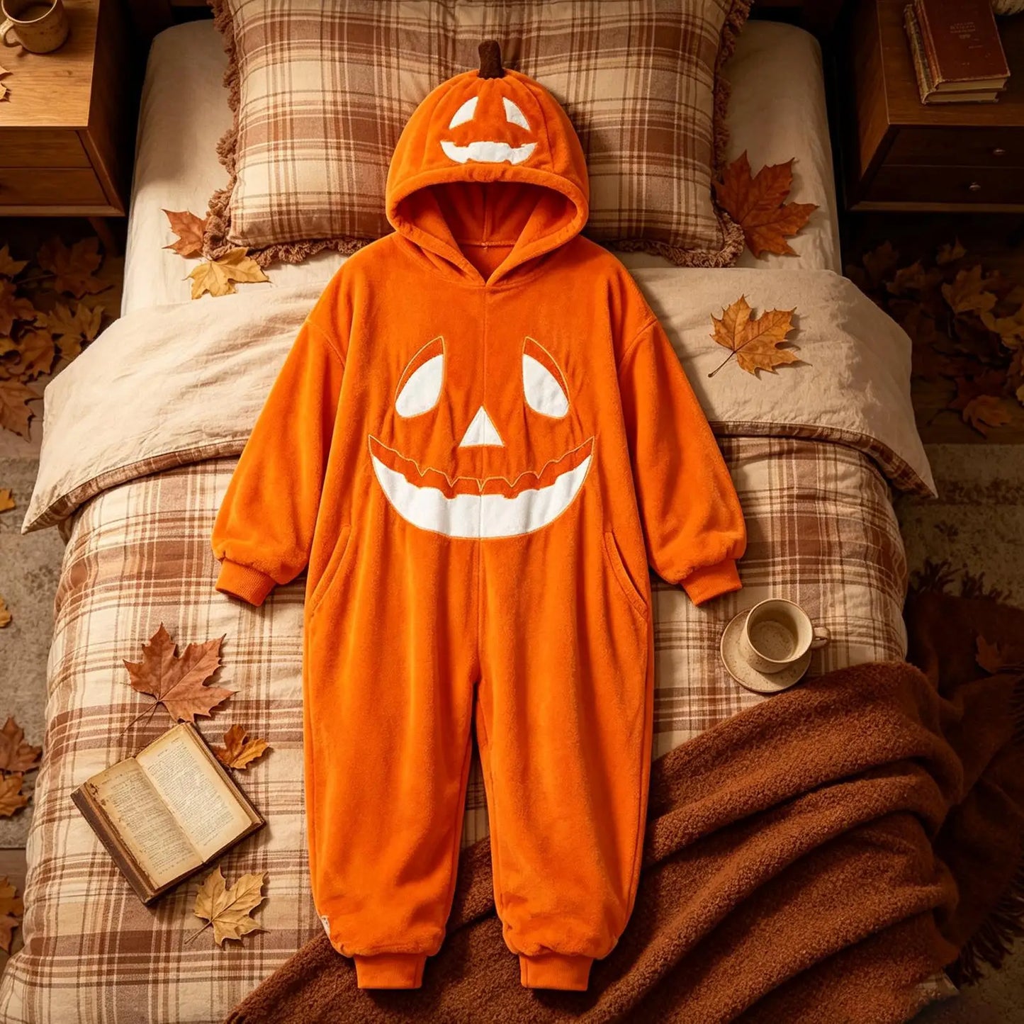 Hallowenzo Jumpsuit | Zacht Fluweel met Pompoenprint voor Feestelijke Gelegenheden