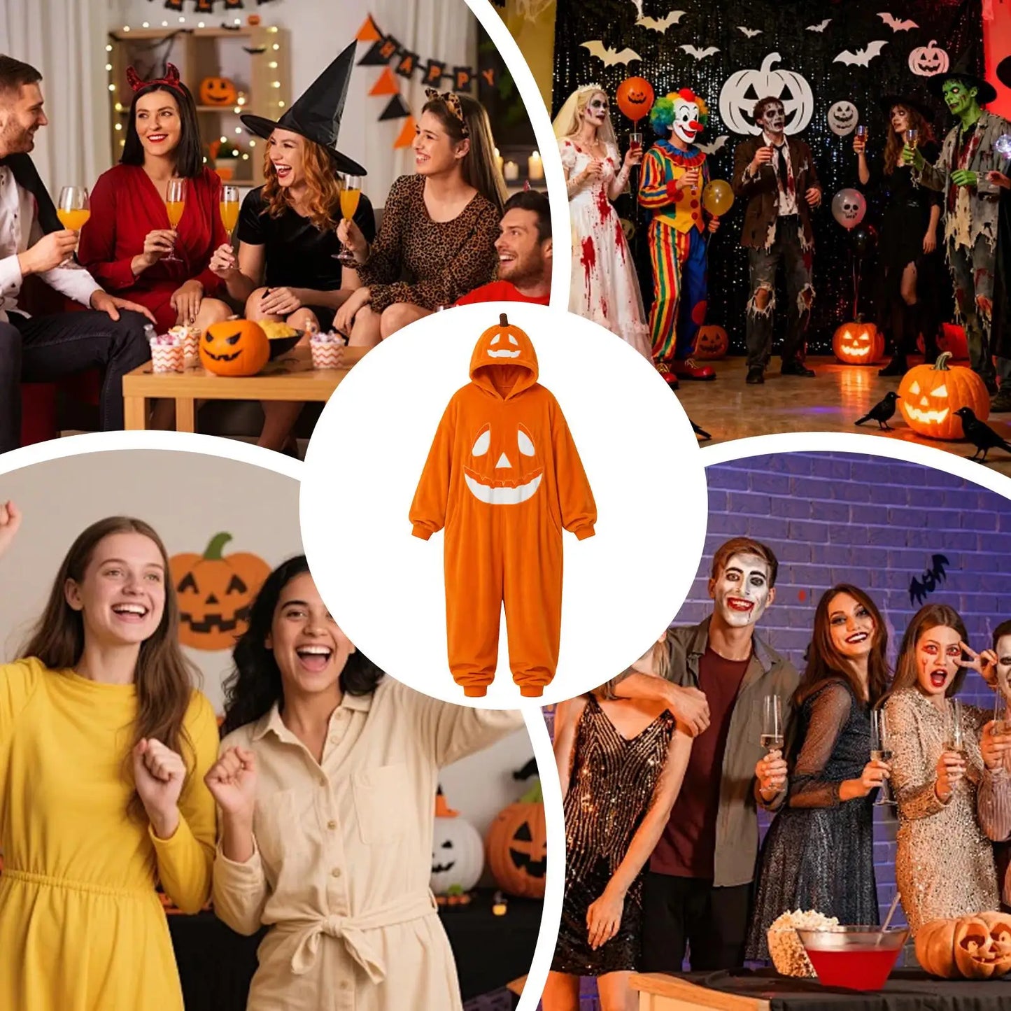 Hallowenzo Jumpsuit | Zacht Fluweel met Pompoenprint voor Feestelijke Gelegenheden