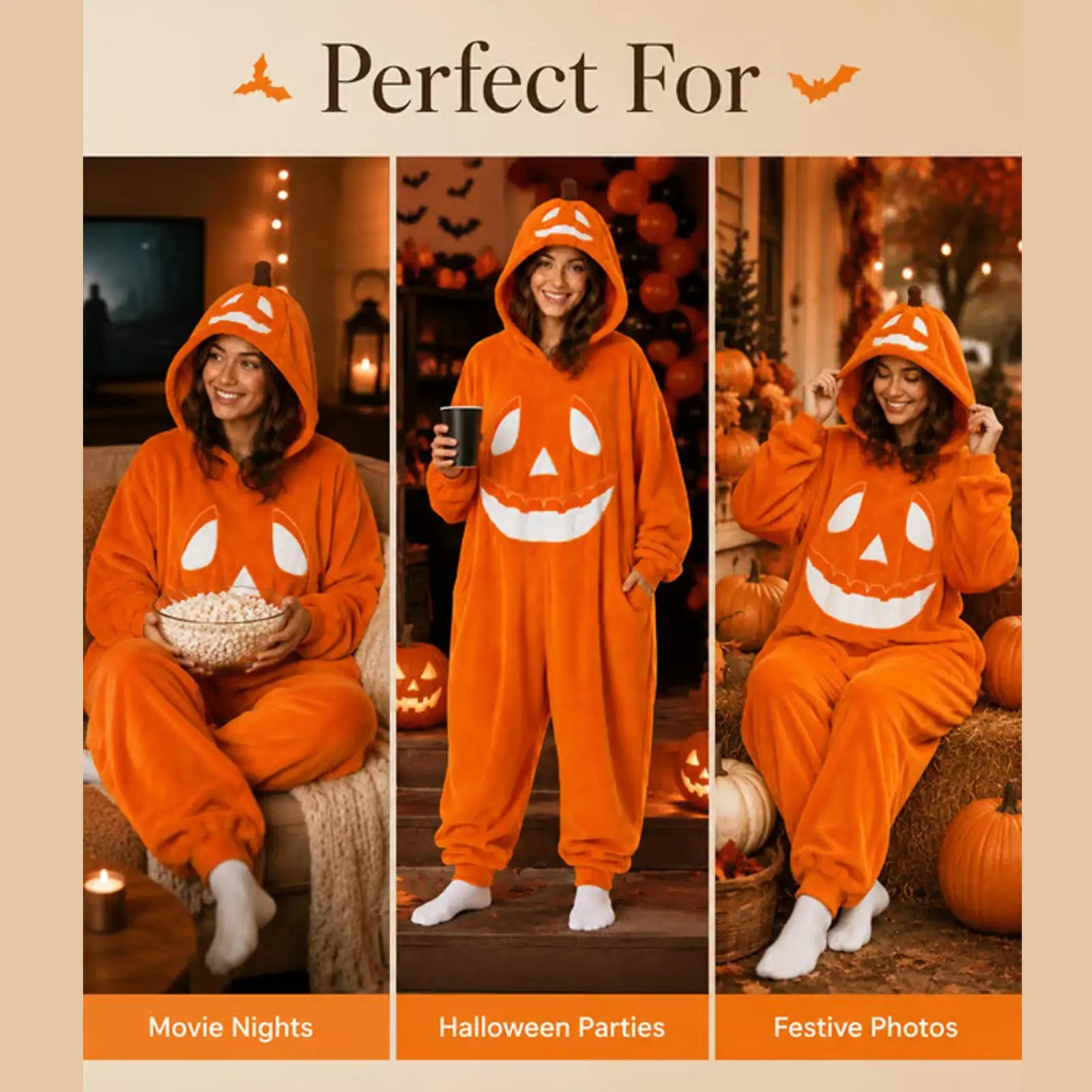 Hallowenzo Jumpsuit | Zacht Fluweel met Pompoenprint voor Feestelijke Gelegenheden