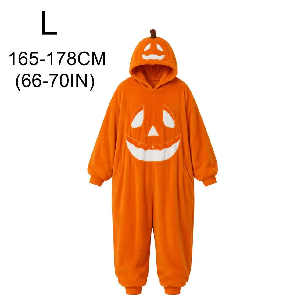 Hallowenzo Jumpsuit | Zacht Fluweel met Pompoenprint voor Feestelijke Gelegenheden