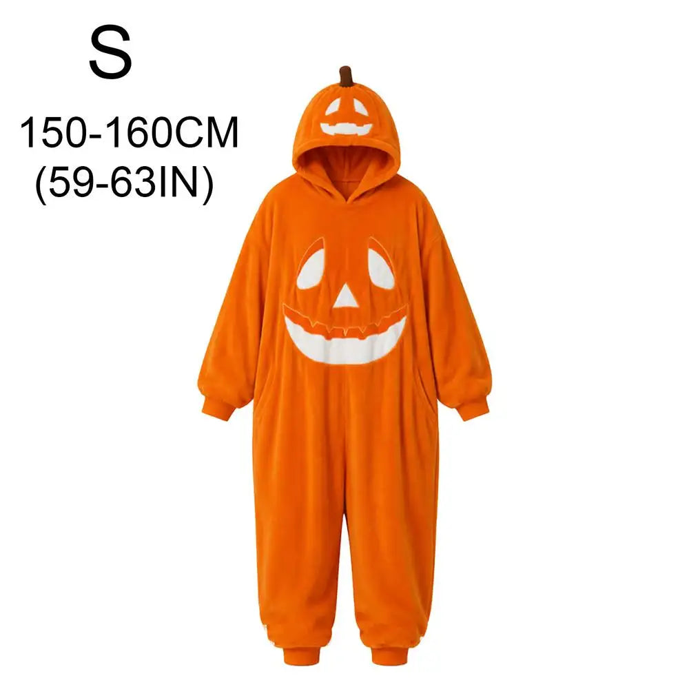 Hallowenzo Jumpsuit | Zacht Fluweel met Pompoenprint voor Feestelijke Gelegenheden