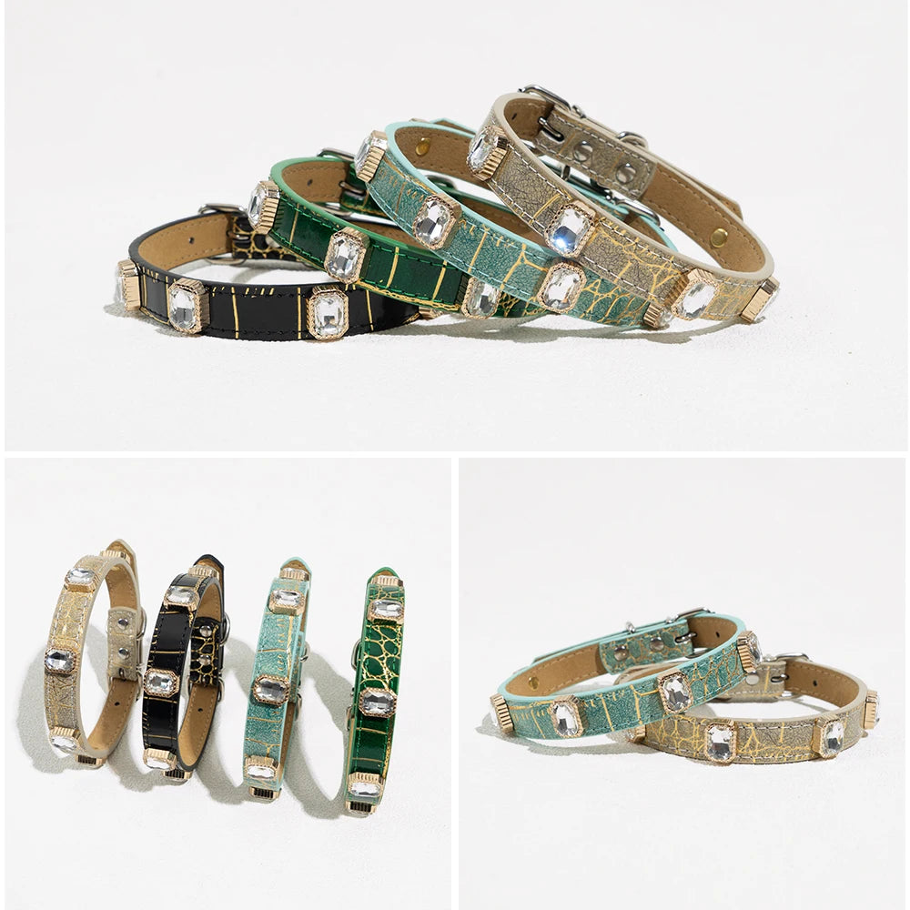 Liora Hondenhalsband | Verstelbaar PU Leer, Krokodillenprint voor Kleine en Middelgrote Honden