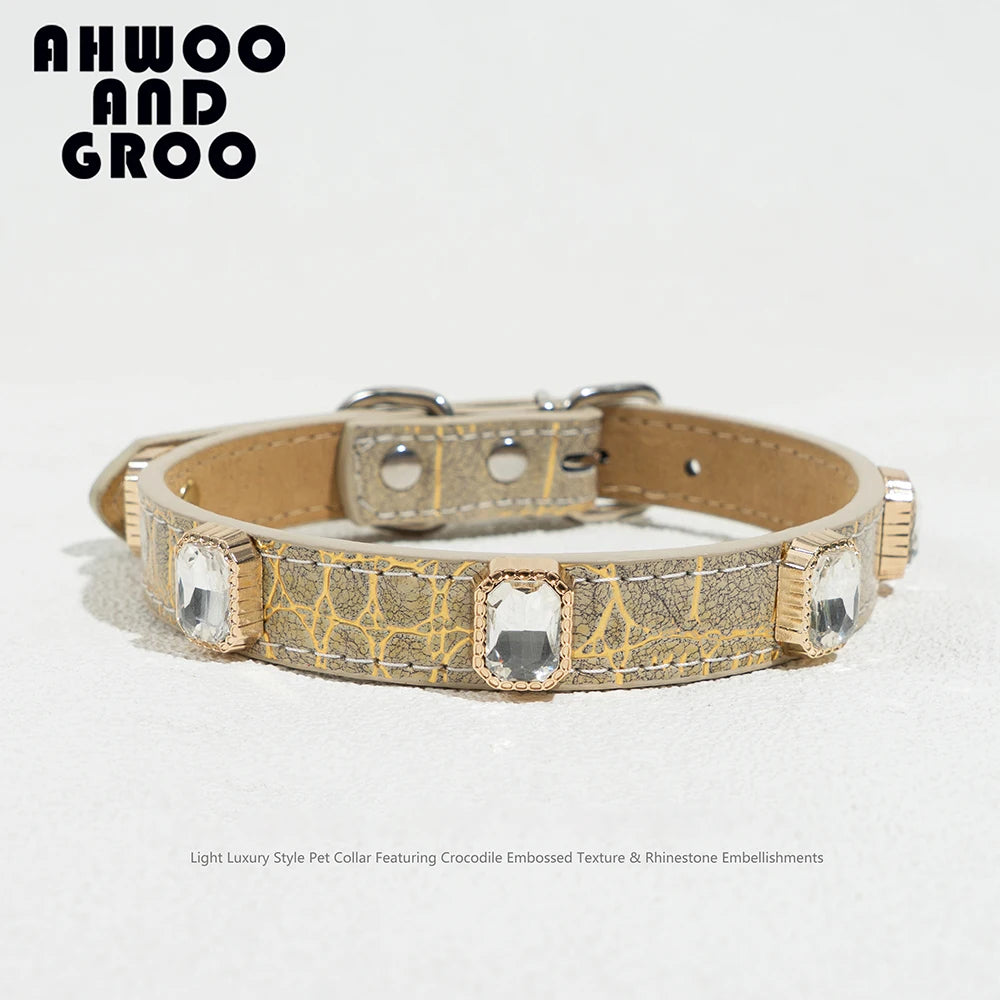 Liora Hondenhalsband | Verstelbaar PU Leer, Krokodillenprint voor Kleine en Middelgrote Honden