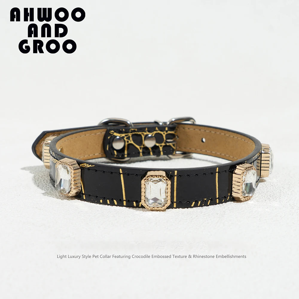 Liora Hondenhalsband | Verstelbaar PU Leer, Krokodillenprint voor Kleine en Middelgrote Honden