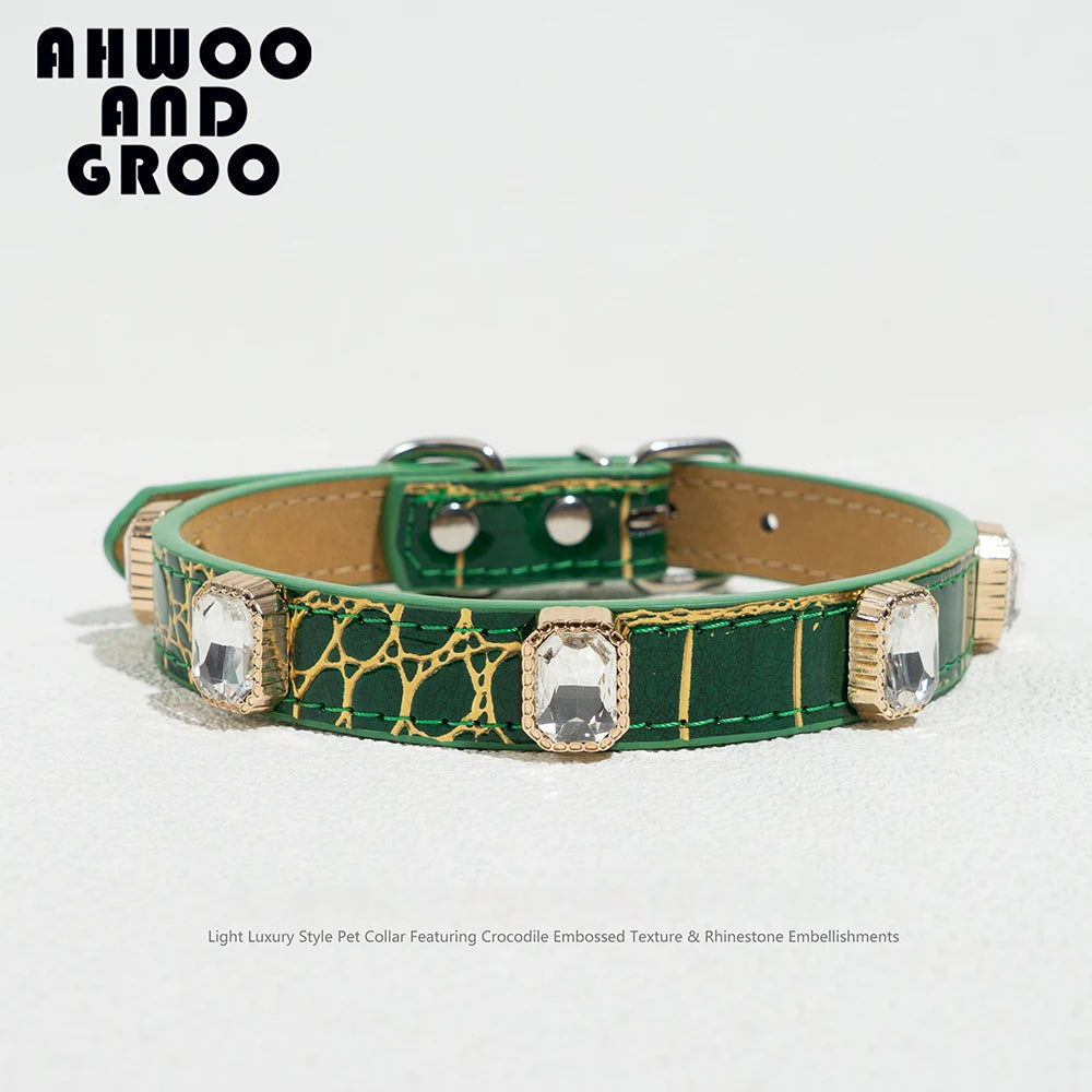 Liora Hondenhalsband | Verstelbaar PU Leer, Krokodillenprint voor Kleine en Middelgrote Honden
