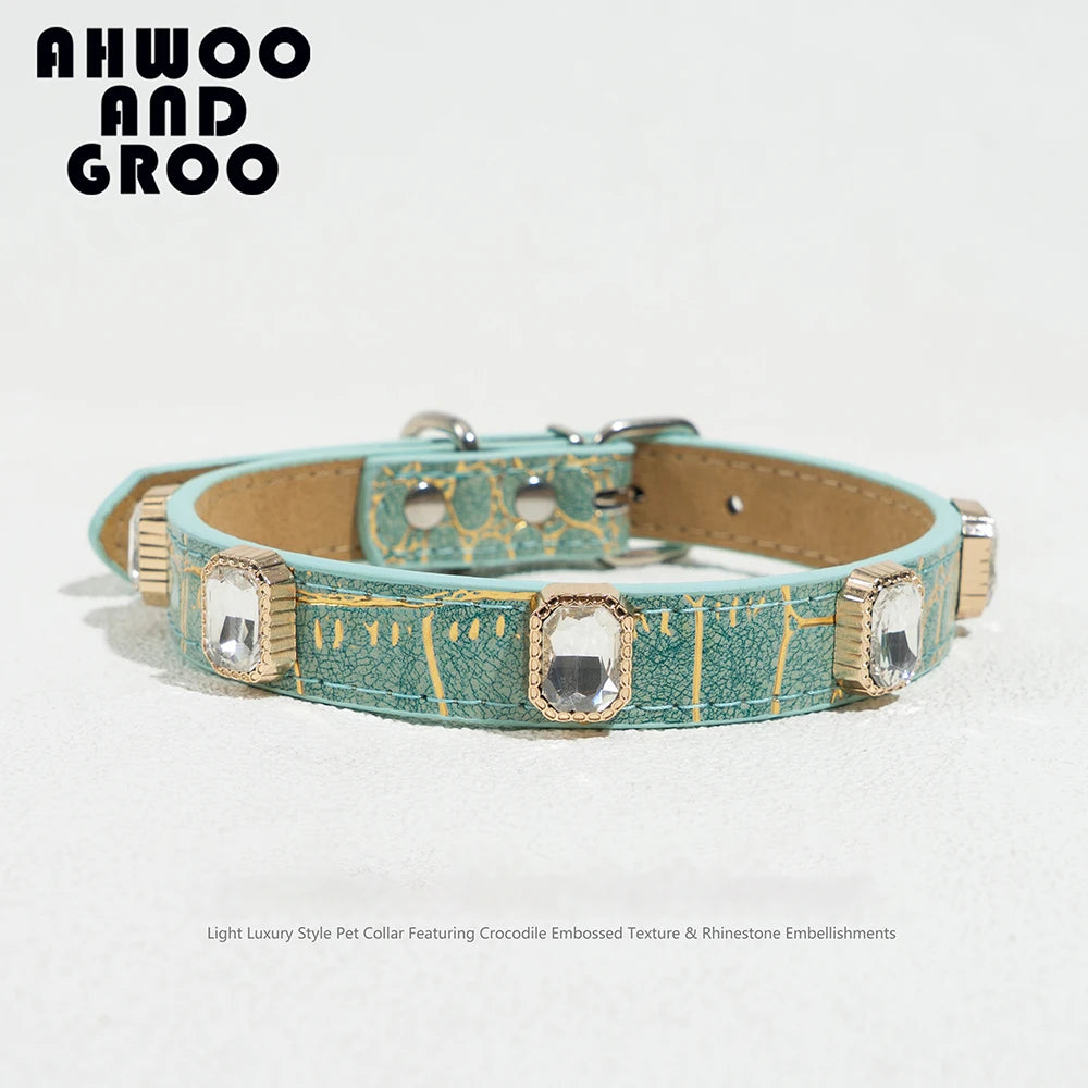 Liora Hondenhalsband | Verstelbaar PU Leer, Krokodillenprint voor Kleine en Middelgrote Honden