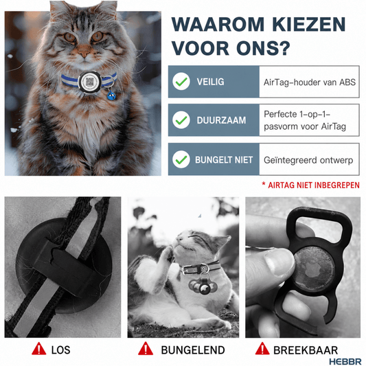 Aero Kattenhalsband | Reflecterend met AirTag Houder en QR-code Veiligheid - Hebbr