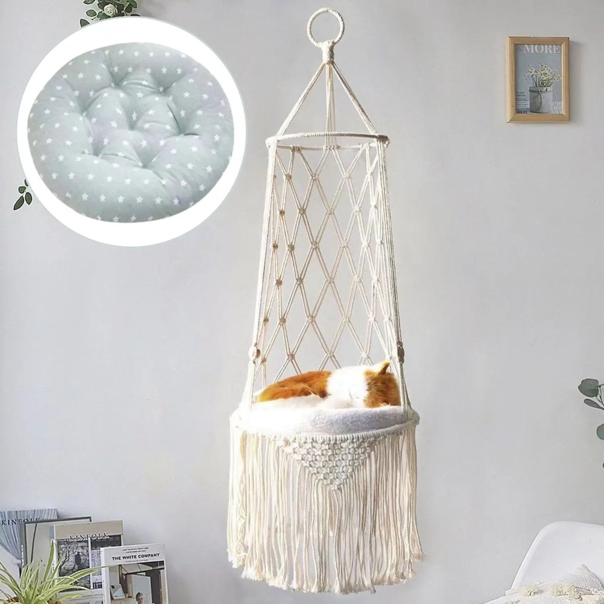 Comfortabele Hangmand voor Katten – Katoen, Lichtblauw Kussen, Verstelbaar 30 - 50 cm - Hebbr