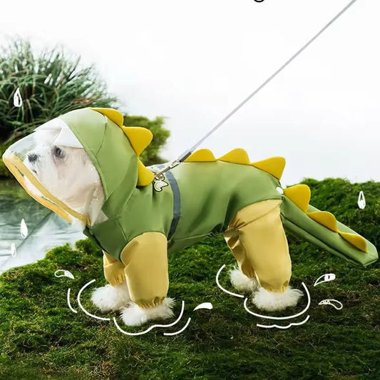 DinoHond Hondenjas | Waterdichte Regenjas Voor Grote Honden Met Dinosaurusstaart - Hebbr