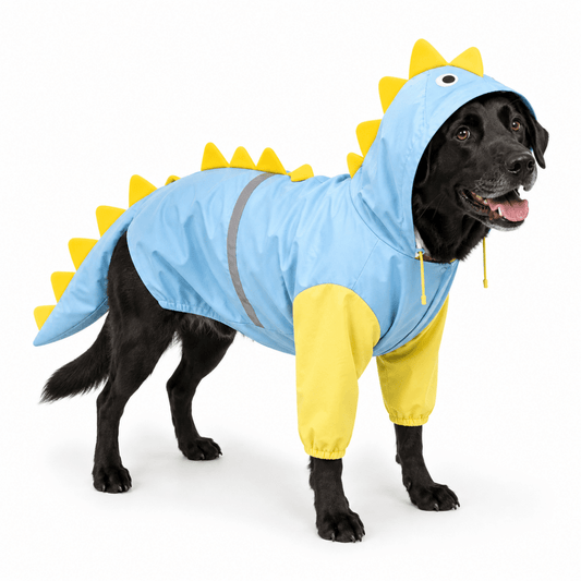 DinoHond Hondenjas | Waterdichte Regenjas Voor Grote Honden Met Dinosaurusstaart - Hebbr