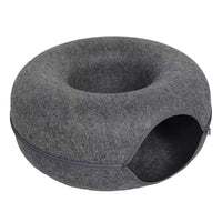 Donut kattenbed van vilt met ademgat - 2 - in - 1 tunnel voor katten en interactieve speeltjes - Hebbr