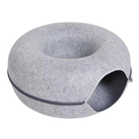 Donut kattenbed van vilt met ademgat - 2 - in - 1 tunnel voor katten en interactieve speeltjes - Hebbr
