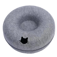Donut kattenbed van vilt met ademgat - 2 - in - 1 tunnel voor katten en interactieve speeltjes - Hebbr