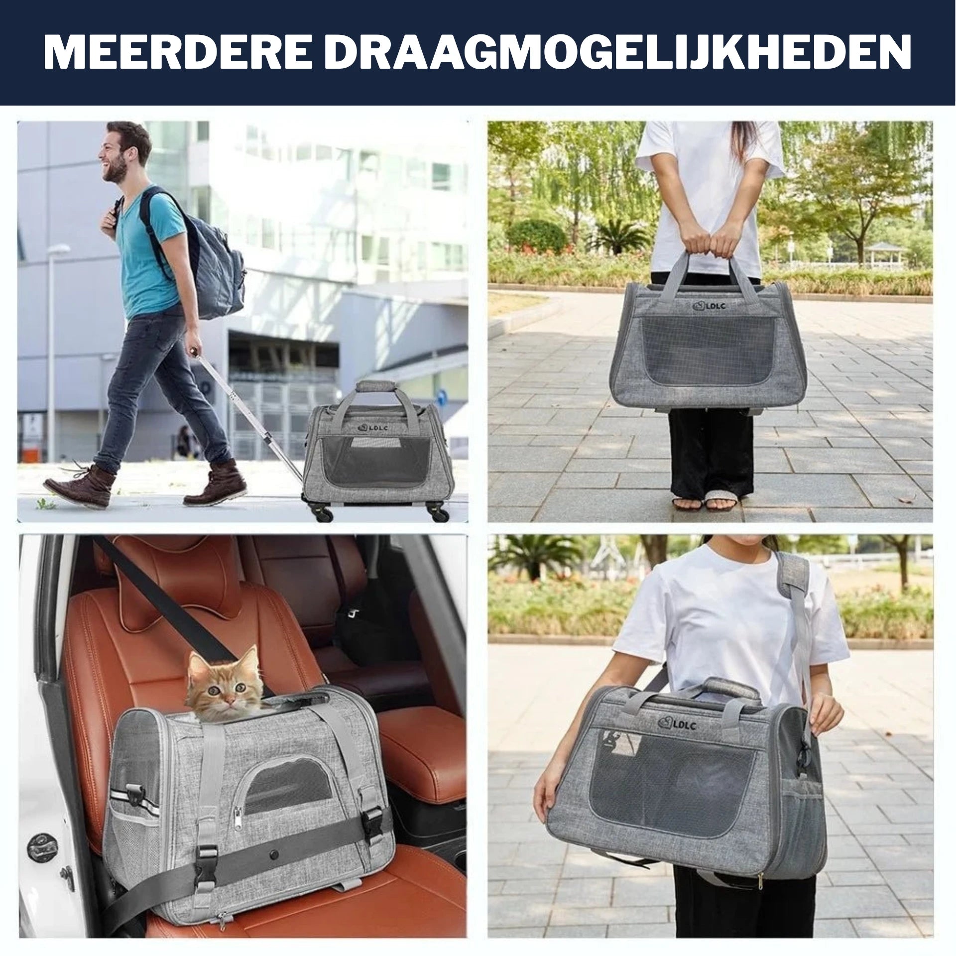 Draagbare Trolley voor Huisdieren - Lichtgewicht, Waterdicht & Ademend Gaas - Hebbr