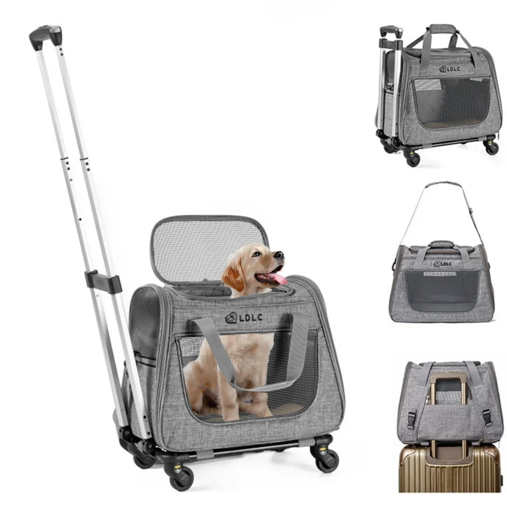 Draagbare Trolley voor Huisdieren - Lichtgewicht, Waterdicht & Ademend Gaas - Hebbr