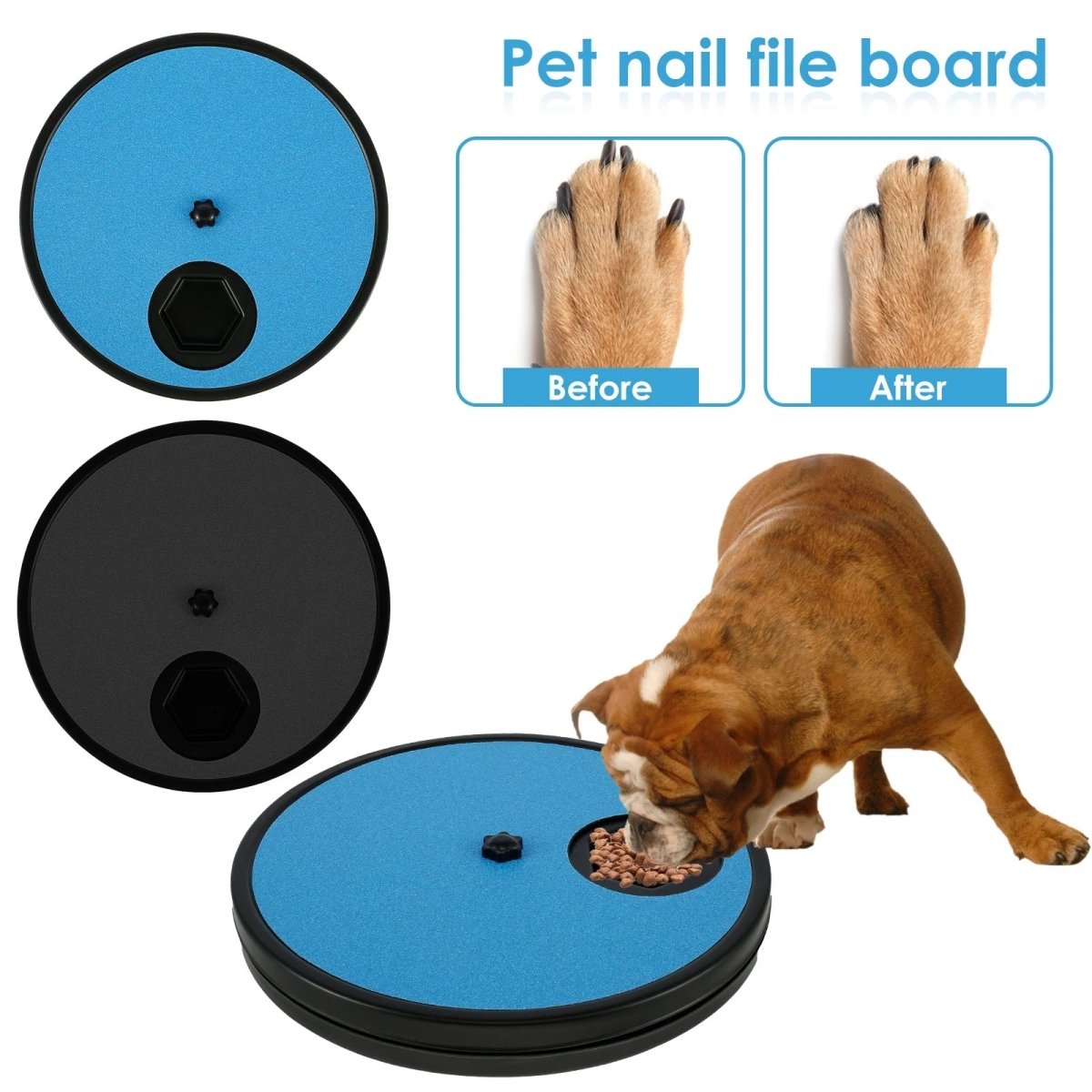 Draaibare Nagelvijl Hond en Kat 30×30×3,6 cm – Stressvrij met Voedselcompartimenten Blauw - Hebbr