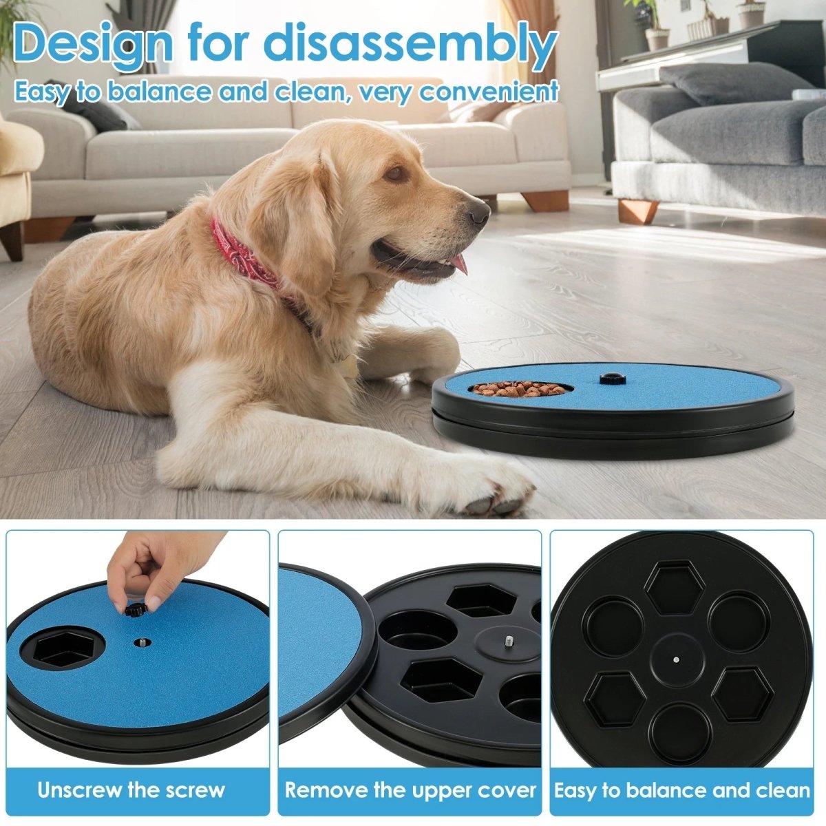 Draaibare Nagelvijl Hond en Kat 30×30×3,6 cm – Stressvrij met Voedselcompartimenten Blauw - Hebbr