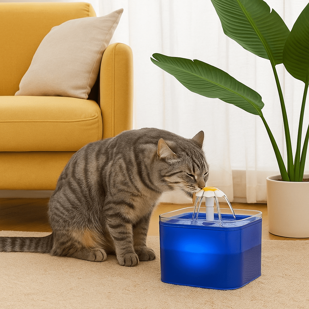 Drinkfontein voor katten en honden - 2L met LED - verlichting en 4 - laags filtersysteem - Hebbr